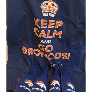 Denver Broncos Beer Koozies Shirt Keep Calm Go Broncos Vintage Shirt MED Lot